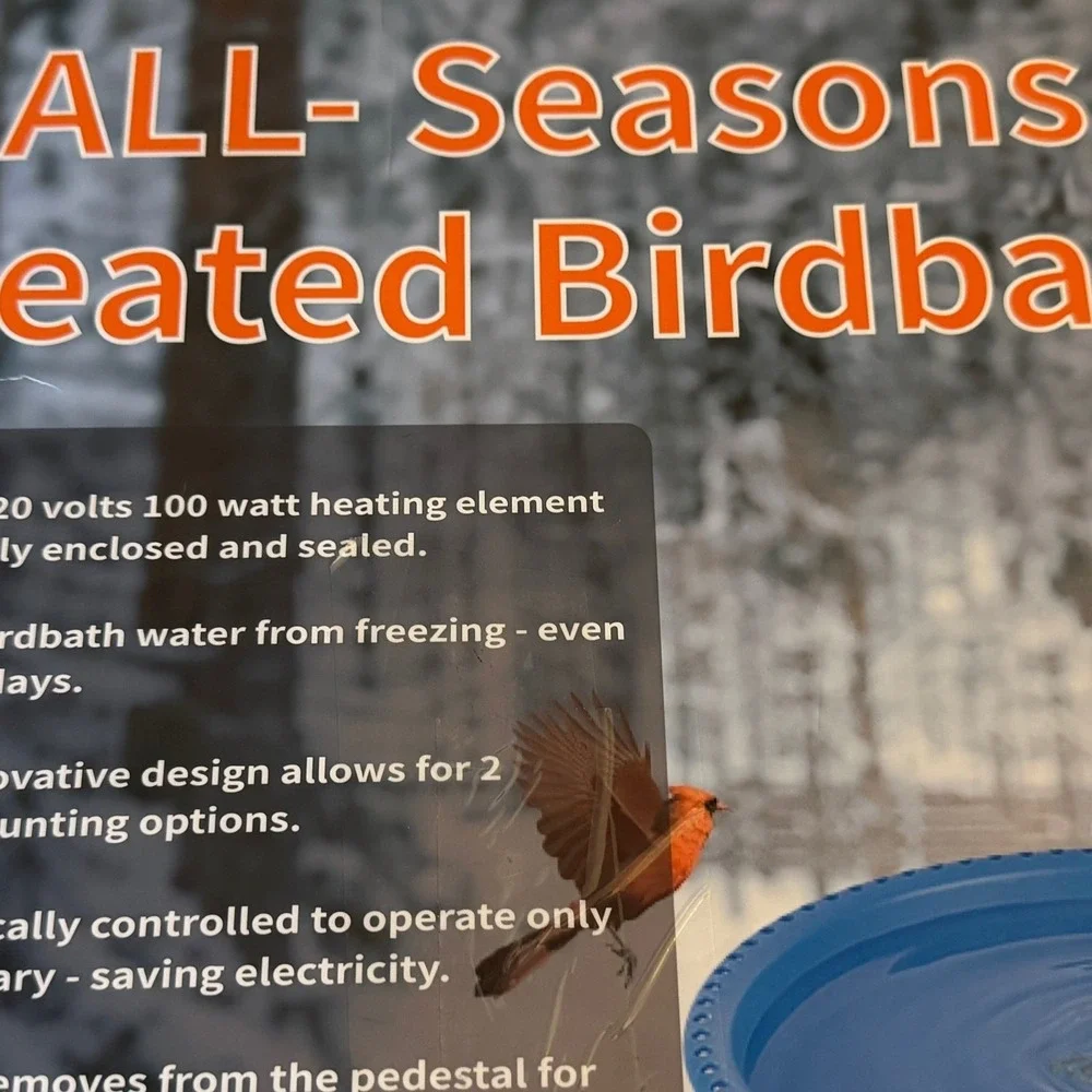 KETEN Heated Birdbath All Seasons Garden Water Basin Blue Orange